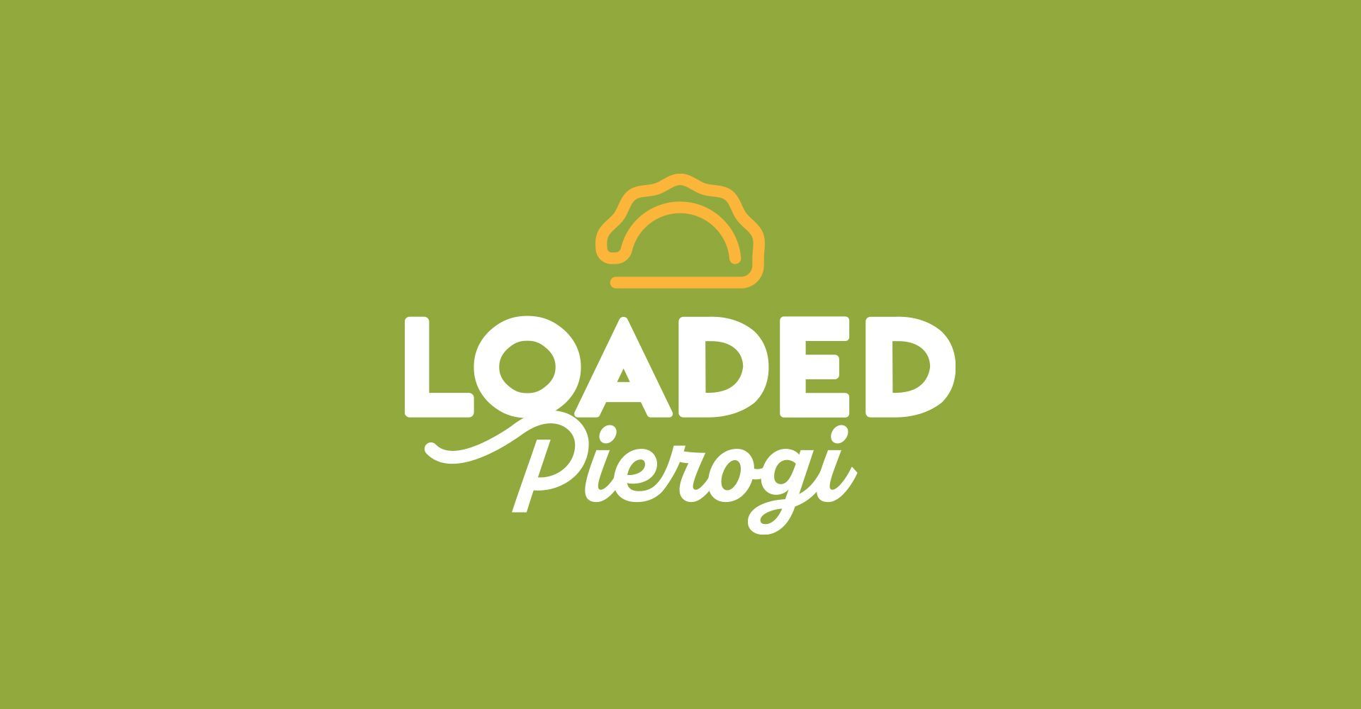 A logo for loaded pierogi on a green background.