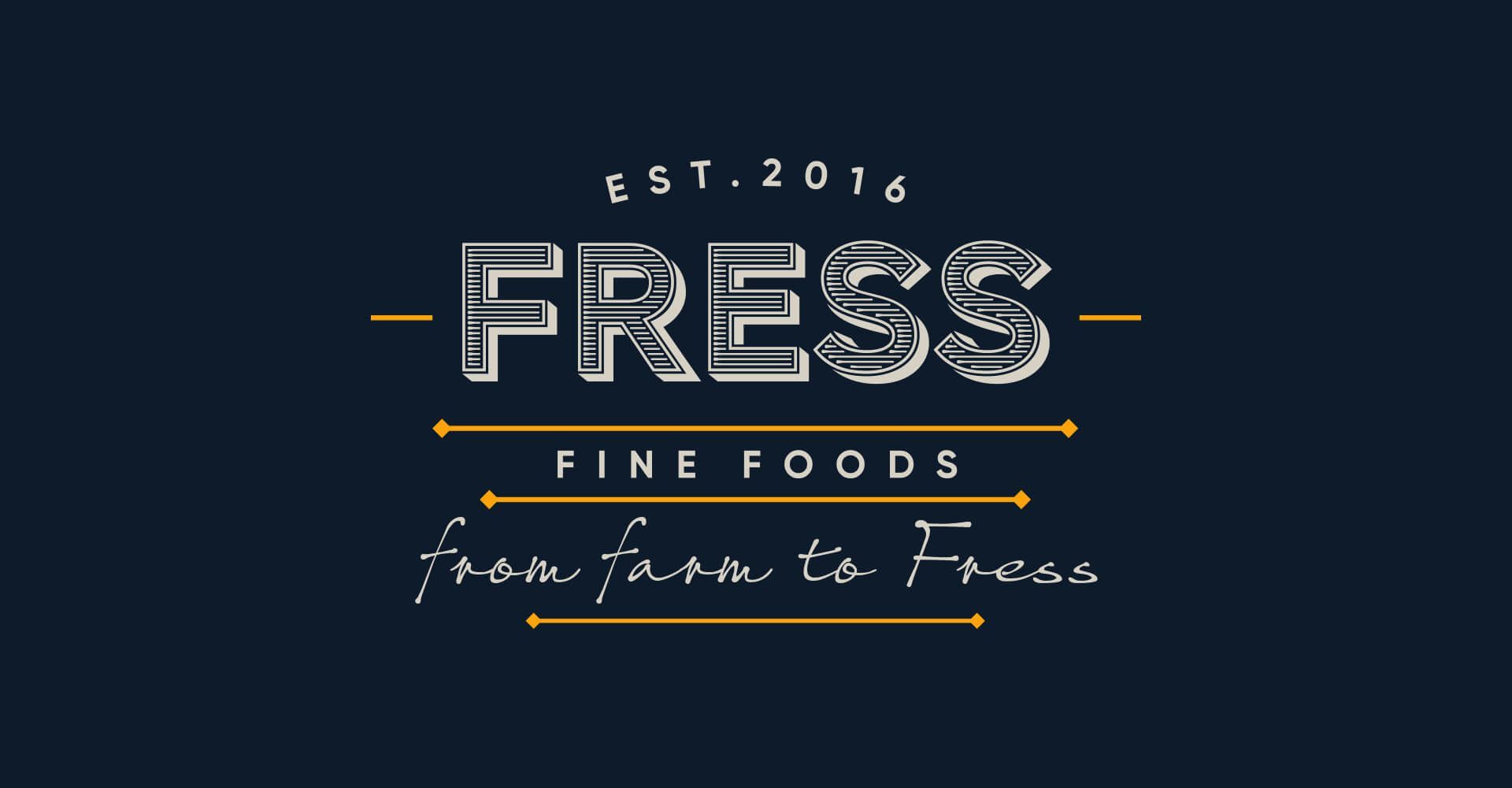 A logo for fress fine foods on a dark blue background