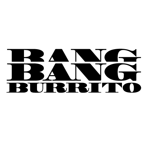 A black and white logo for bang burrito on a white background.