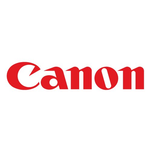 A red canon logo on a white background