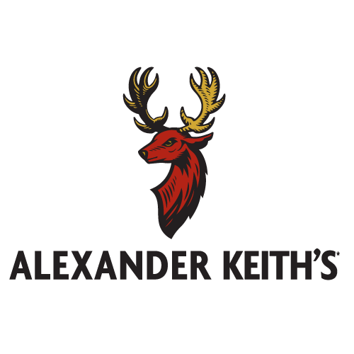 The logo for alexander keith 's shows a red deer with antlers.