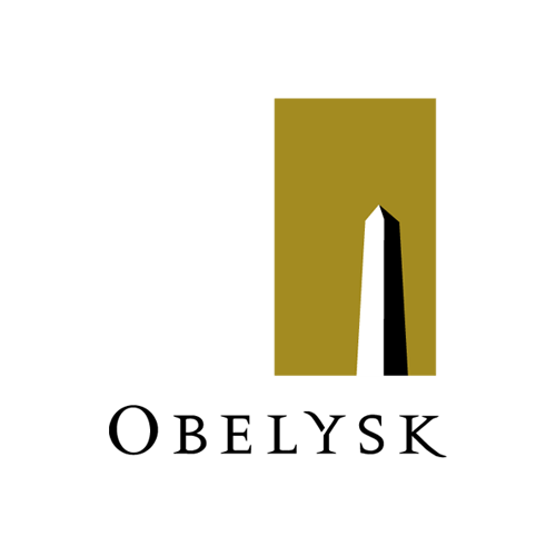 A logo for obelysk with a tower in the middle