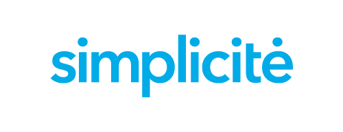 The word simplicite is written in blue on a white background.