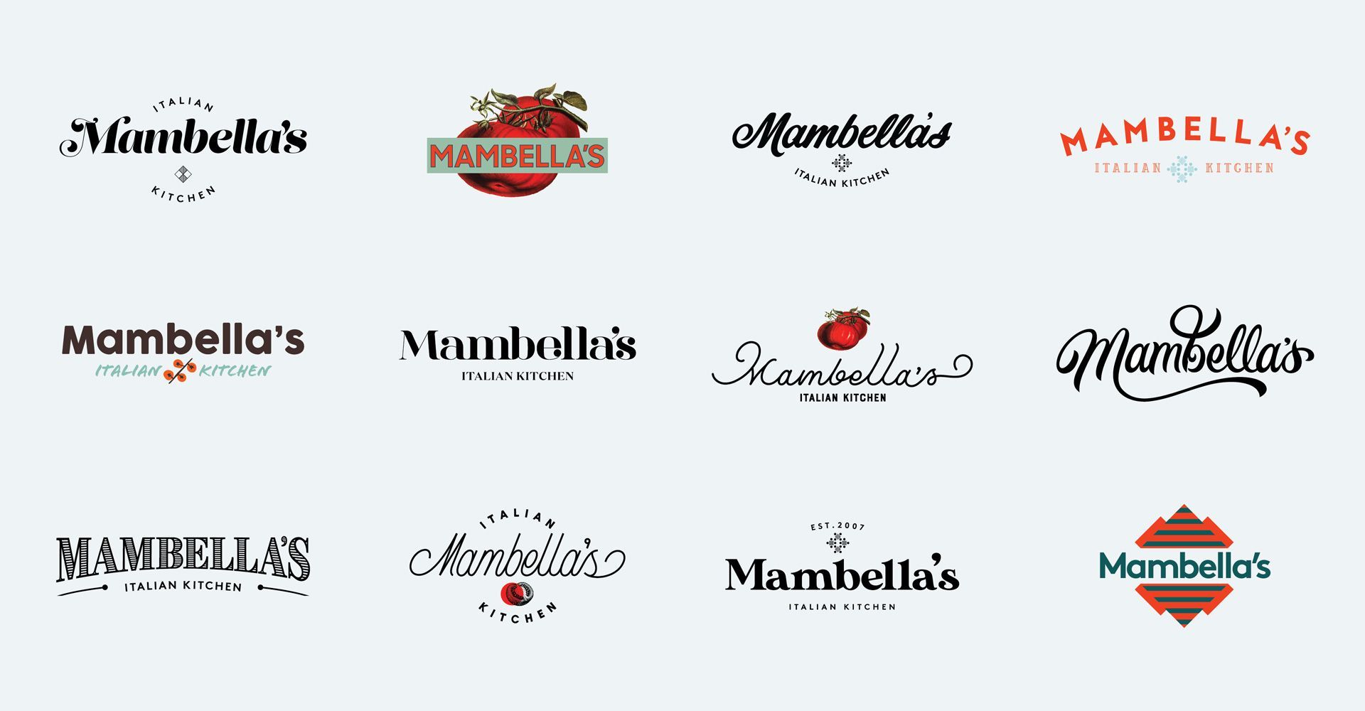 A bunch of logos for a restaurant called mambella 's