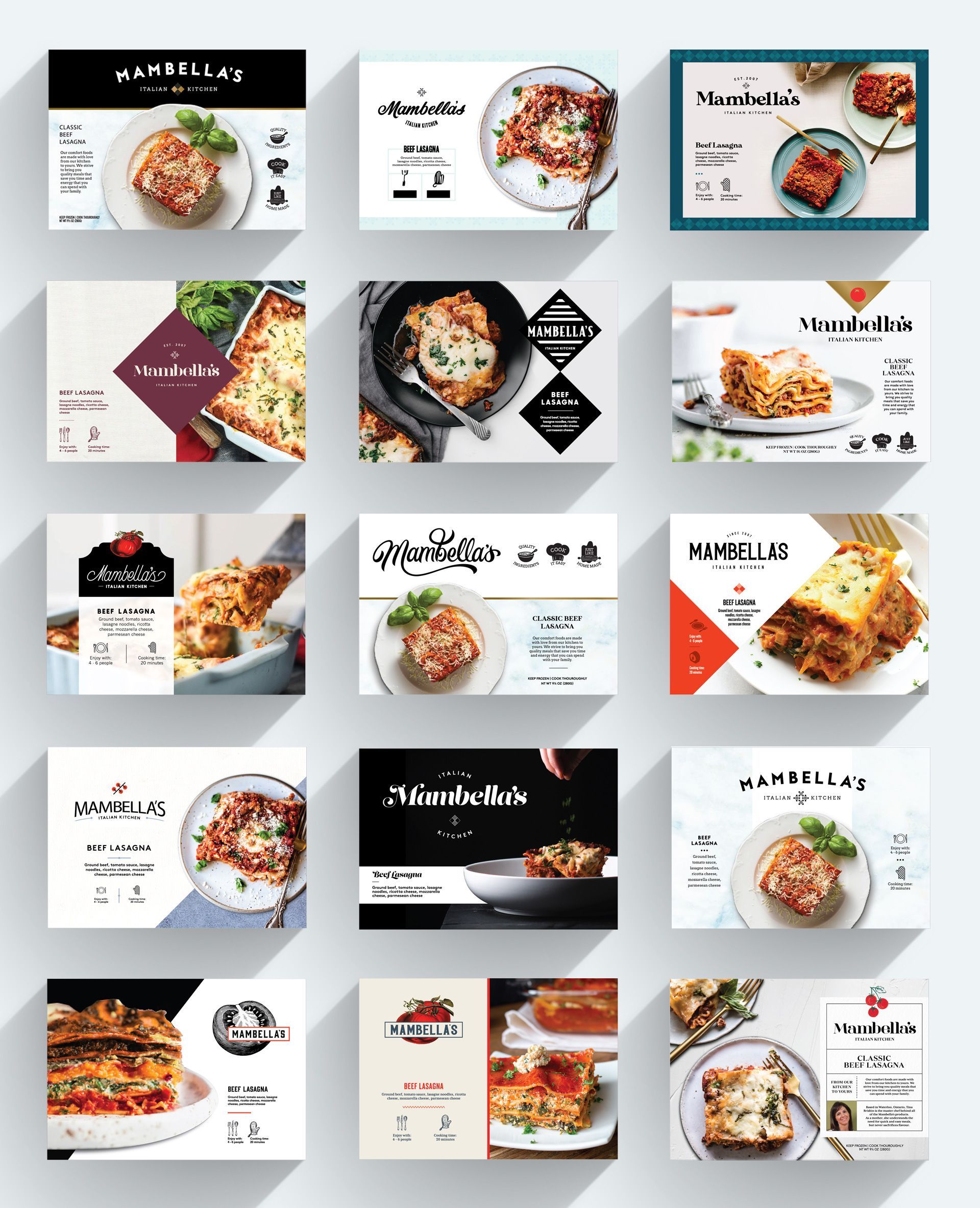 There are many different types of food on the cards.