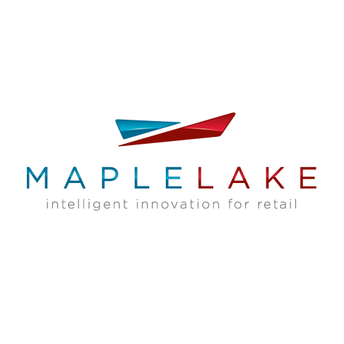 A maple lake logo with a red , blue and white arrow.