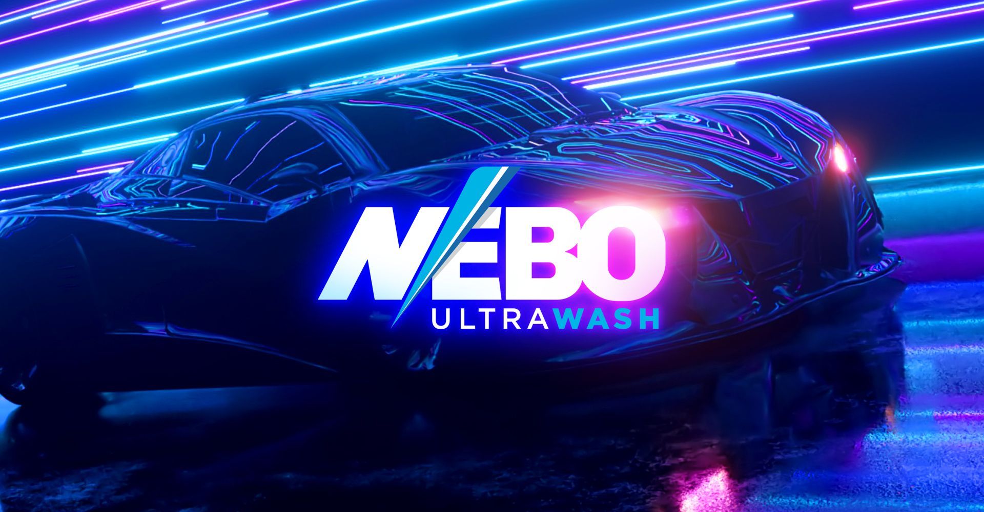 A neon car with the word nebo ultrawash on it.