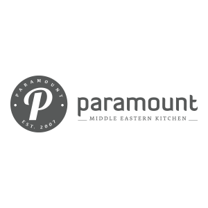 The logo for paramount middle eastern kitchen is black and white.