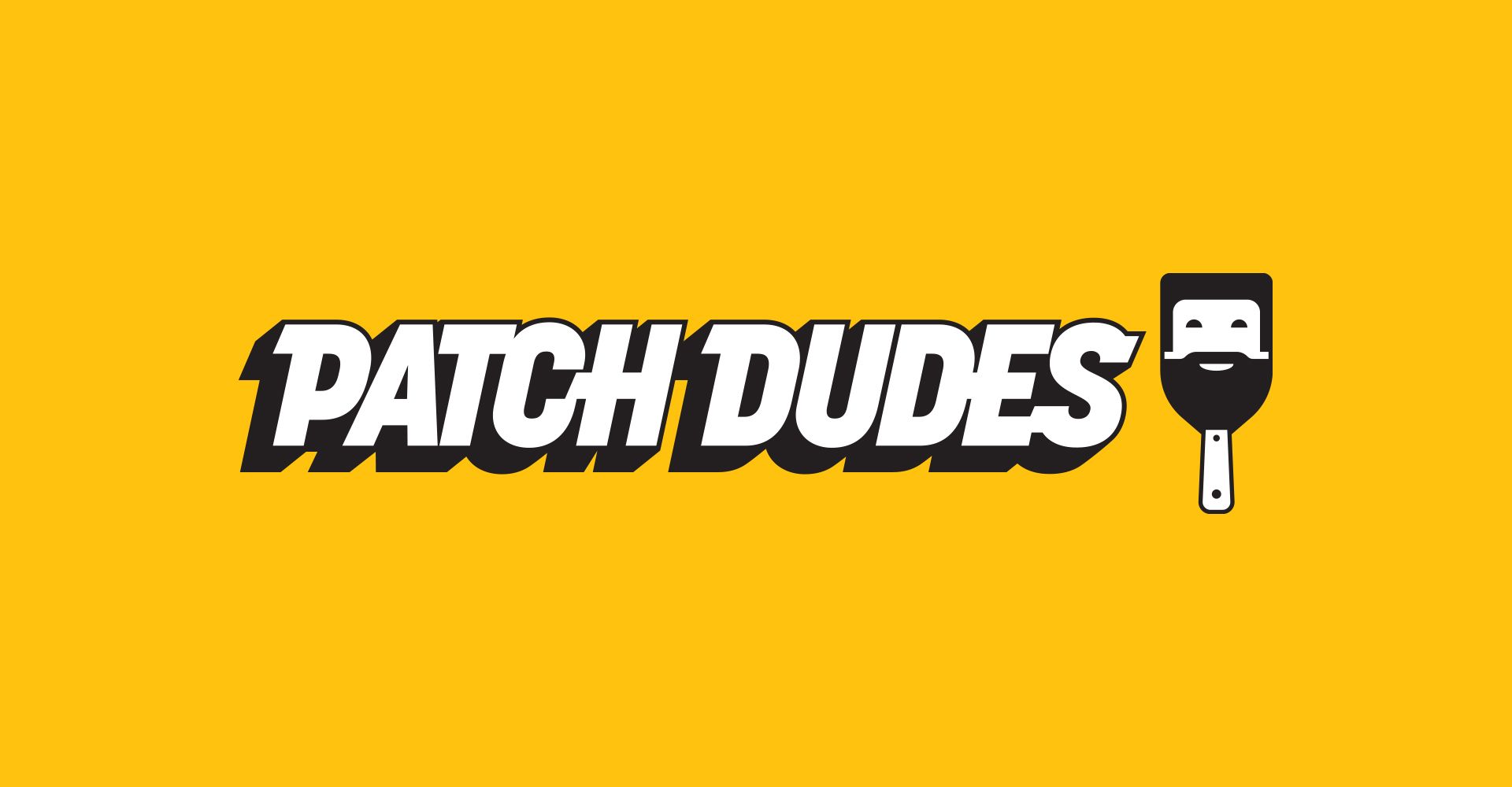 The patch dudes logo is on a yellow background.