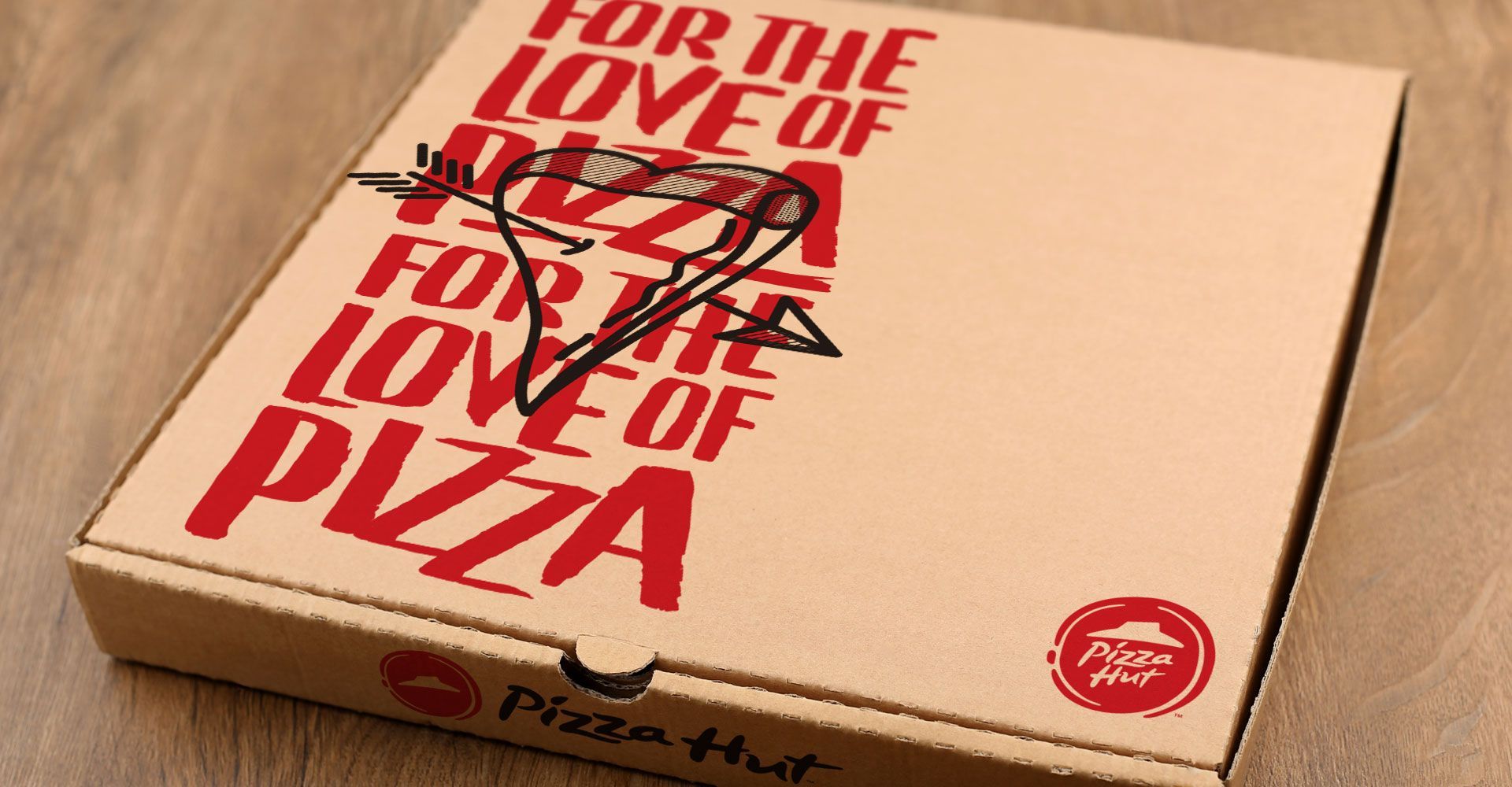 A pizza box that says for the love of pizza on it