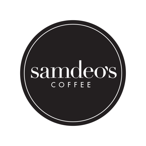 A black and white logo for samdeo 's coffee