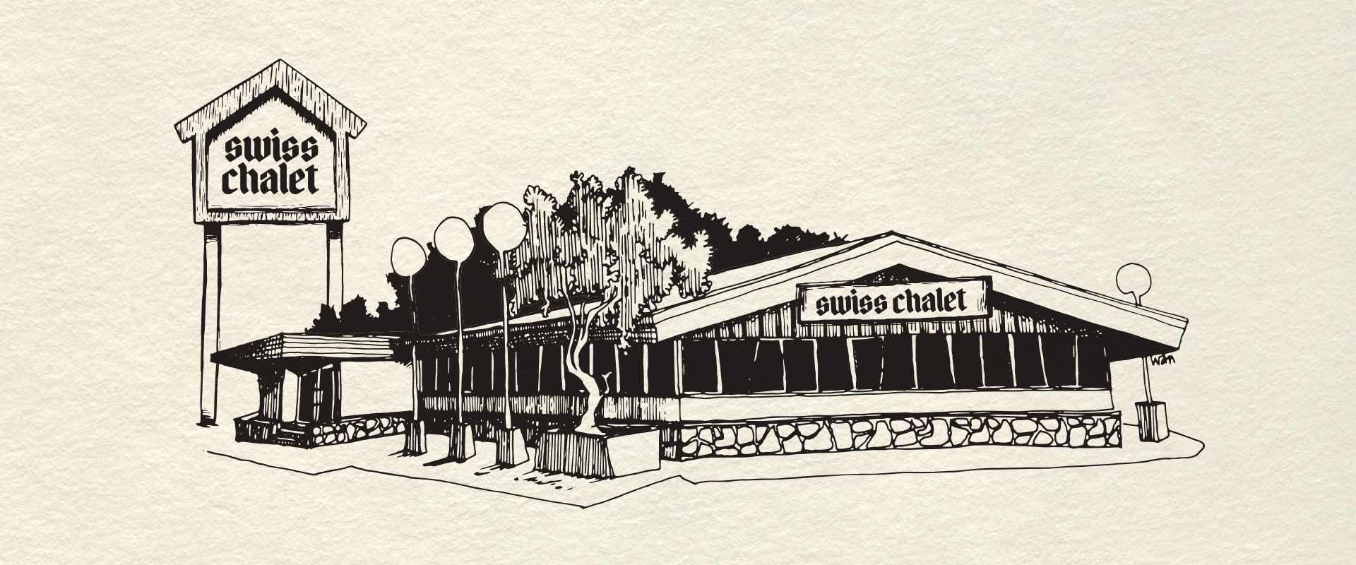 A black and white drawing of a building that says cargo chalet