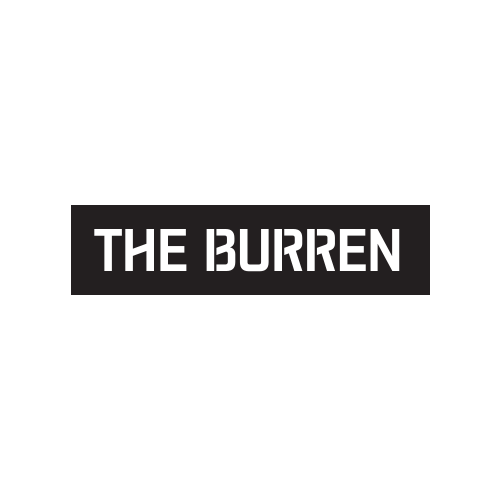 A black and white logo for the burren on a white background.