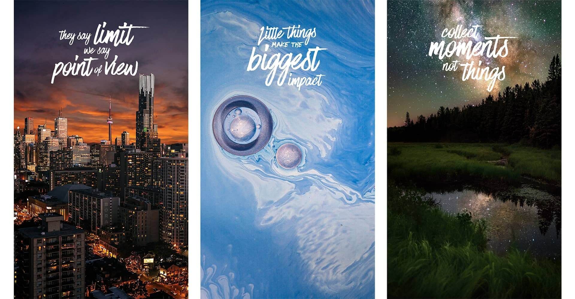 A collage of three pictures of a city , a mountain , and a river.
