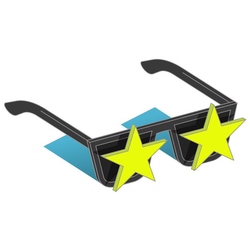 A pair of sunglasses with two yellow stars on them
