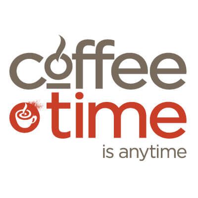 A logo for coffee time that says coffee time is anytime