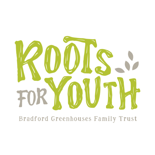 The logo for roots for youth bradford greenhouses family trust