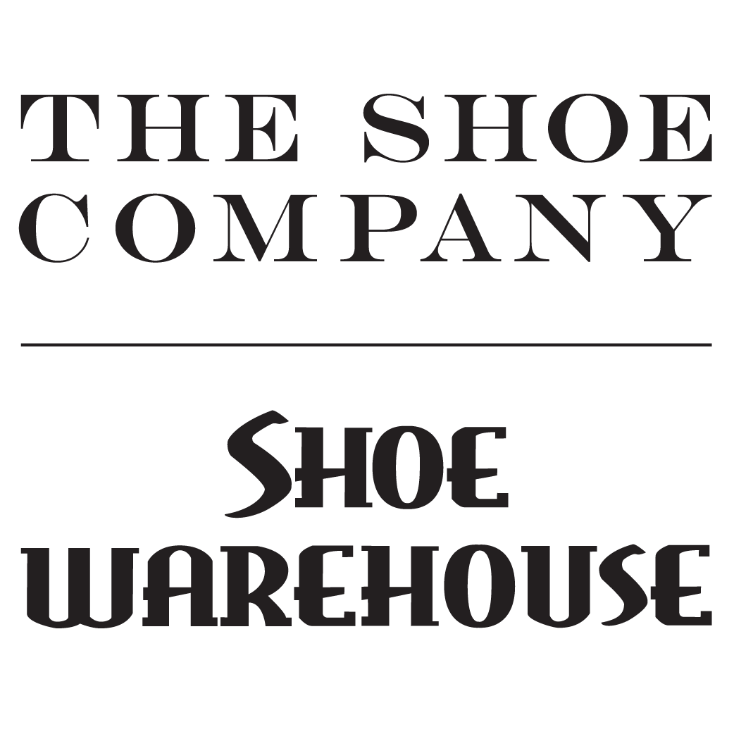 A black and white logo for the shoe company shoe warehouse.