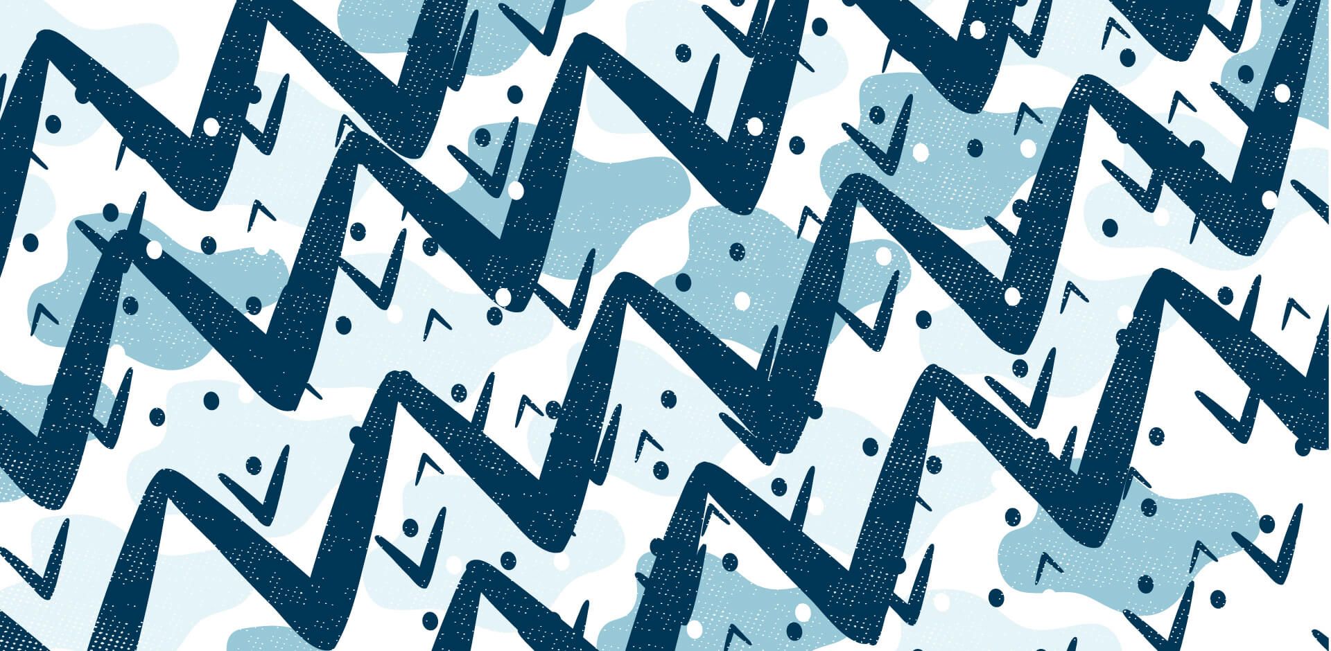 A blue and white chevron pattern on a white background.
