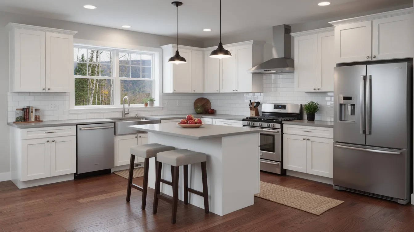 The image depicts a beautifully remodeled kitchen typical of Essex County, NY, featuring modern cabinetry, elegant countertops, and stylish lighting that enhances the space's functionality. This inviting kitchen showcases the finest materials and design ideas, reflecting the commitment of experienced professionals to deliver exceptional results for homeowners.