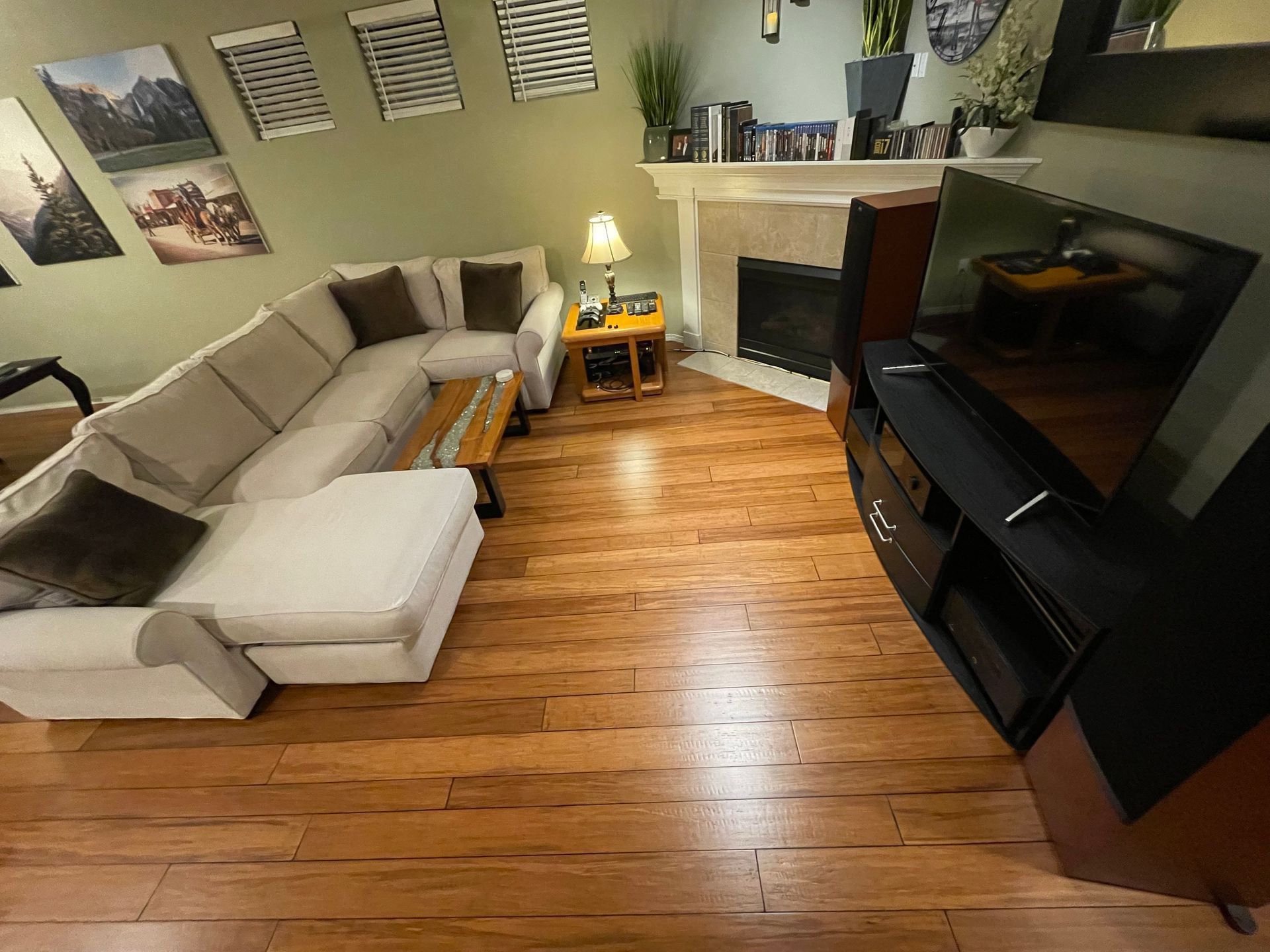 A living room with a couch and a flat screen tv