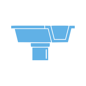 A blue drain icon on a white background.