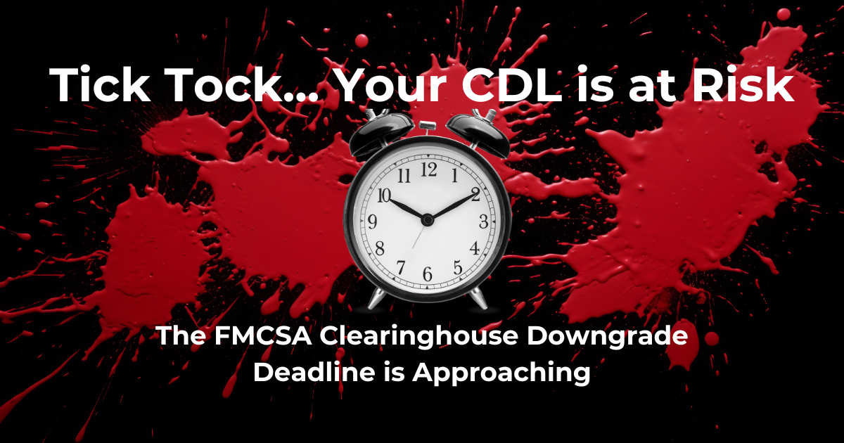 A clock with the words tick tock your cdl is at risk on it