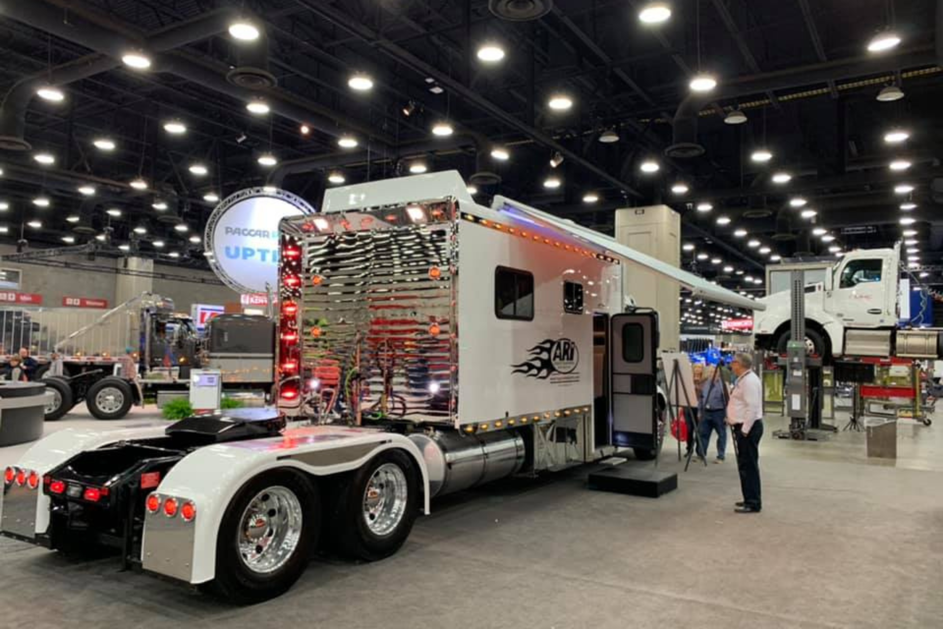 A large trailer is on display at mid America truck show.