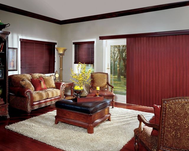 Vertical wood blind on wide window