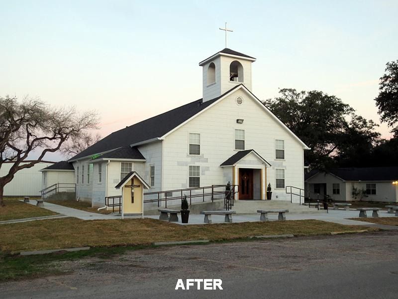 A picture of a church with the caption after