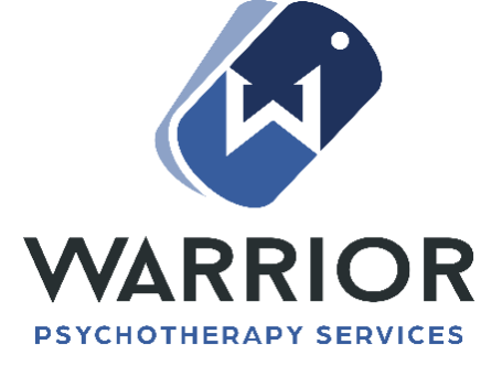 Warrior Psychotherapy Services logo with stylized blue shield and white “W” above black text