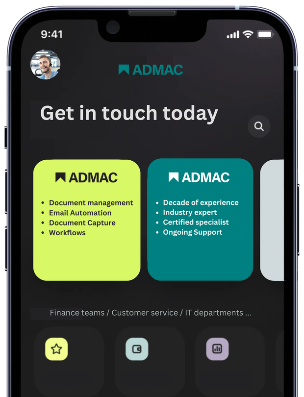 A cell phone with a screen that says `` get in touch today ''.