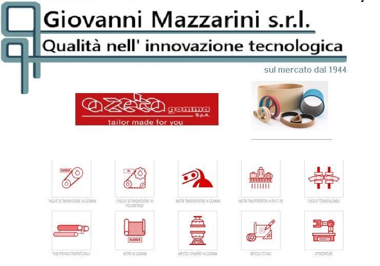 Logo per Giovanni Mazzarini srl, azienda specializzata in innovazione tecnologica. Include icone di prodotto e slogan.