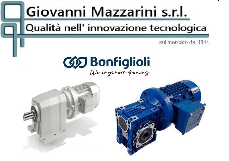 Logo per la Giovanni Mazzarini srl, azienda tecnologica, con due riduttori Bonfiglioli.