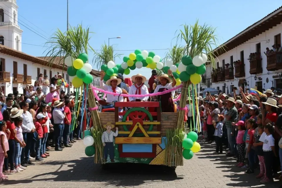 Comparsa y desfile popular en el centro histórico de Barbosa durante las ferias y fiestas Barbosa Santander.