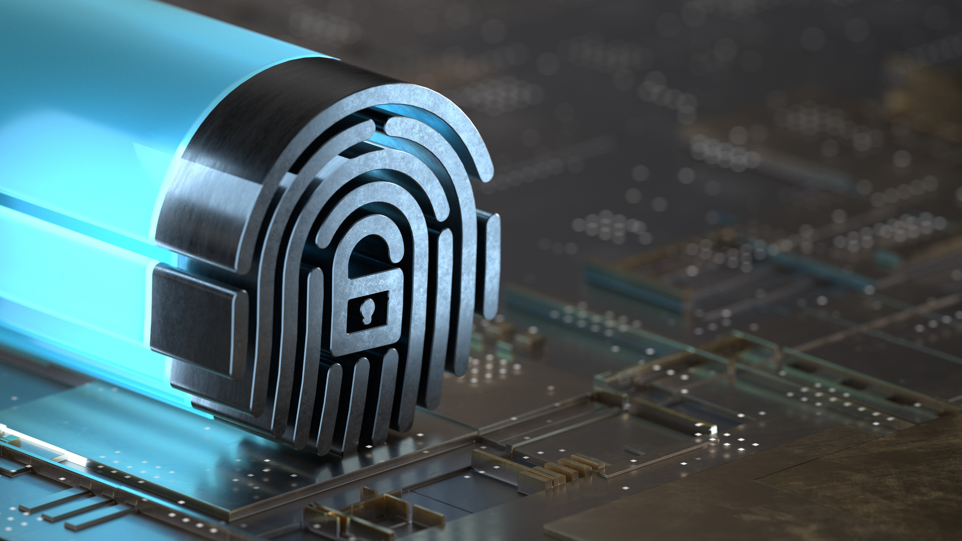 A fingerprint staying securely on a circuit board symbolizing MFA benefits and cybersecurity