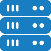 A blue server icon with three servers stacked on top of each other.