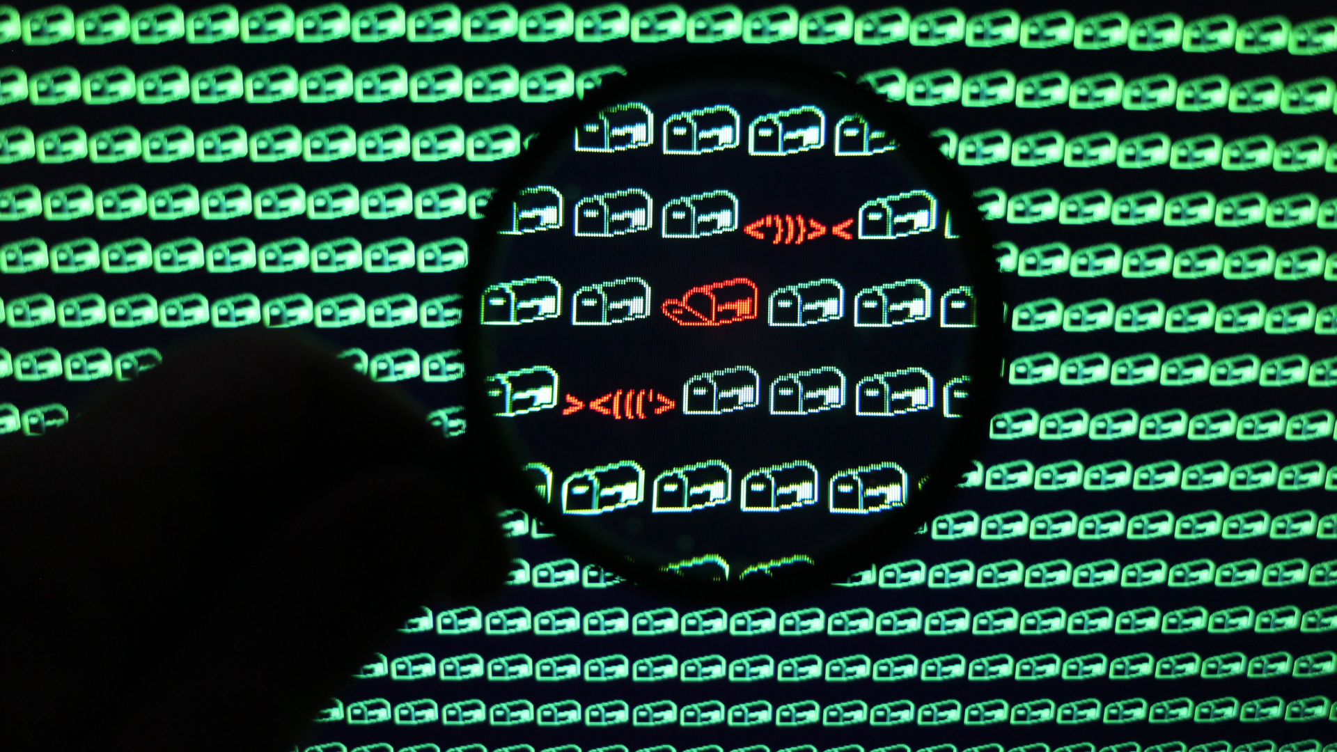 A computer screen with digital mailboxes and redfish icons symbolizes the SLAM method of identifying email phishing attacks. 