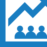 A blue icon with three people and an arrow pointing up