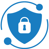 A blue shield with a padlock inside of it.