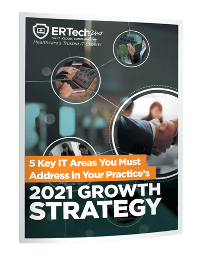 The cover of a book titled 5 key it areas you must address in your practice 's 2021 growth strategy.