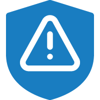 A blue shield with a white warning sign on it.