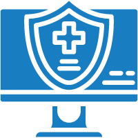 A computer monitor with a shield and a cross on it.