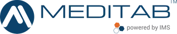 A meditab logo that is blue and white