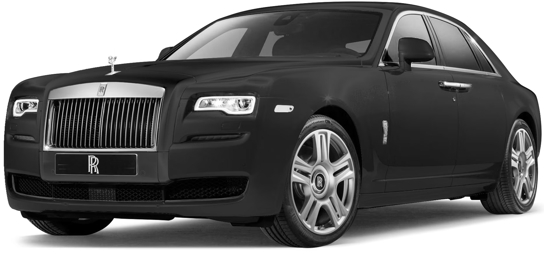 A black rolls royce ghost is shown on a white background.