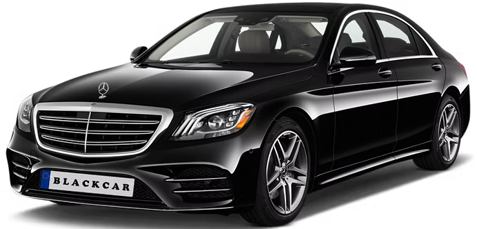 A black mercedes benz s class is shown on a white background.