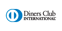 O logotipo internacional do Diners Club está sobre um fundo branco.