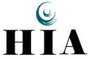 A logo for hia with a blue circle in the middle.
