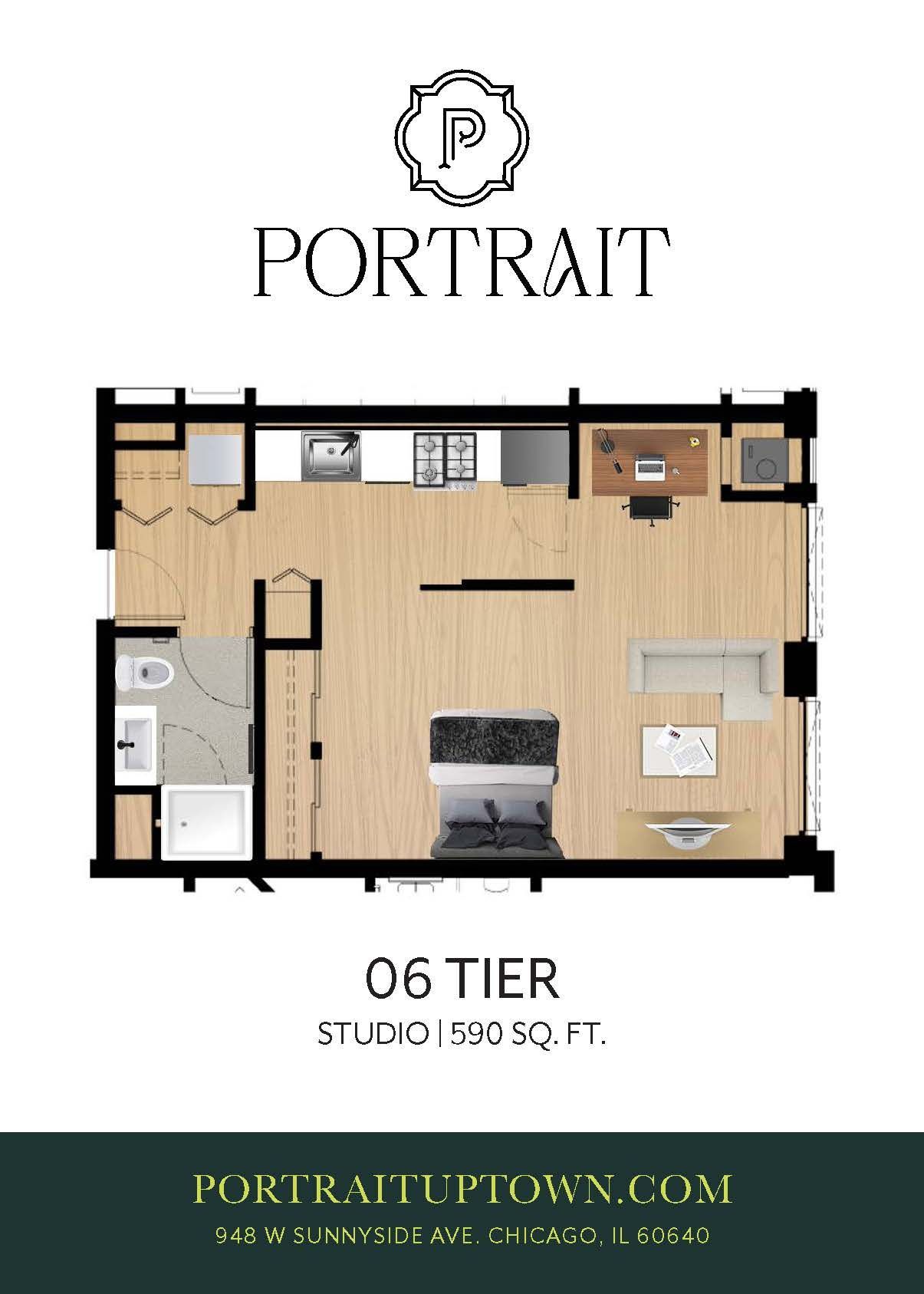 Apartment floor plan for The Portrait, Studio 20'0
