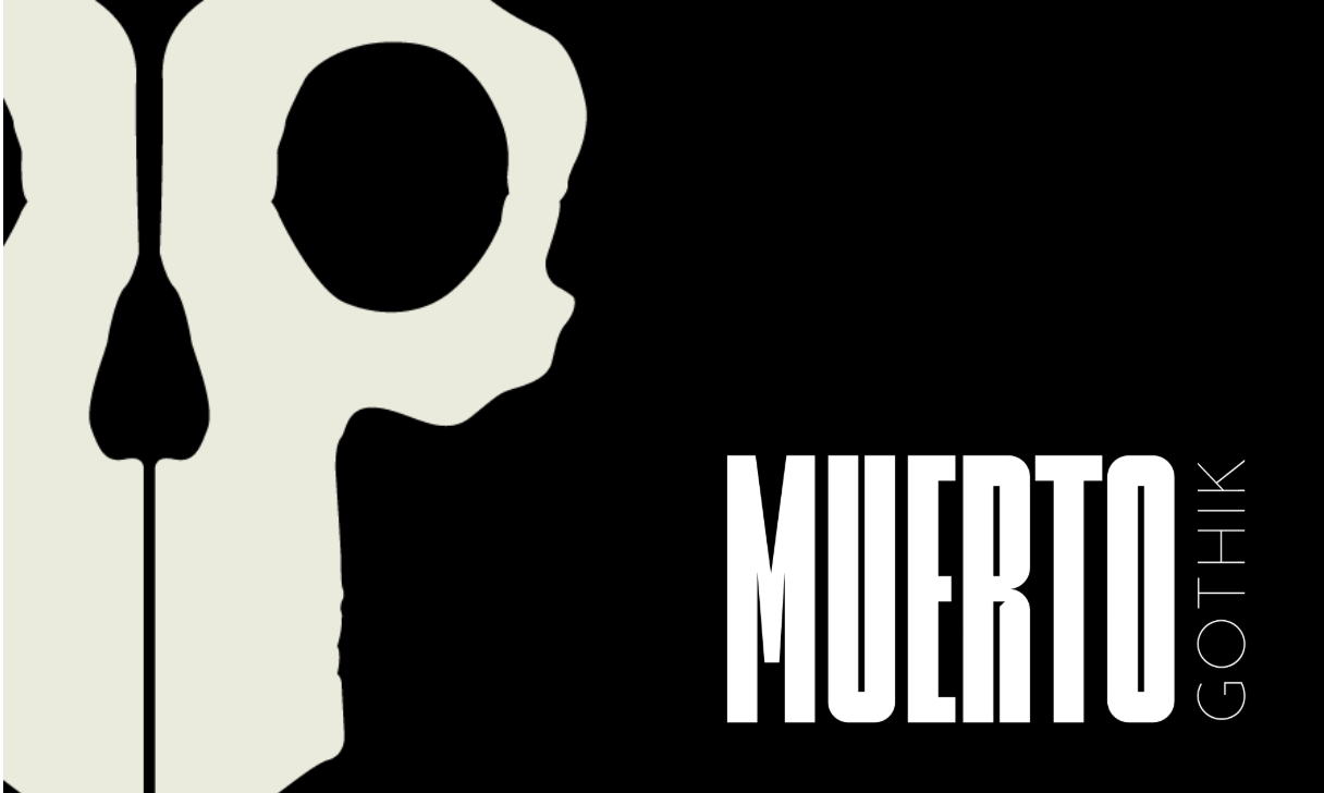 Black and white graphic of a skull silhouette. Text reads “MUERTO” and “GOTIK.”